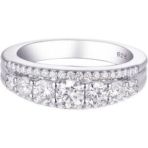 🆕 Women White Eternity Ring Wedding Band Sterling Round Cubic Zirconia Jewelry
